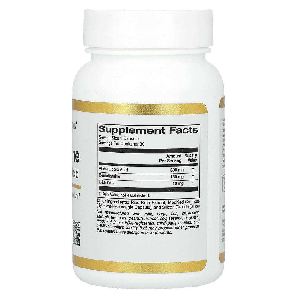 California Gold Nutrition, бенфотиамин, альфа-липоевая кислота и L-лейцин, 30 растительных капсул