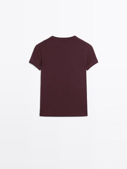 Massimo Dutti Футболка с коротким рукавом из 100% хлопка, бордо