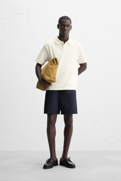 ZARA ПОЛО ИЗ РЕЛЬЕФНОЙ ТКАНИ, ЭКРЮ