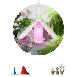 Фитолампа для растений светодиодная ЭРА FITO-24W-RB-E27-FOLD 3-х лепестковая красно-синего спектра 24 Вт Е27 | Фитолампы Е27