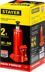 STAYER RED FORCE, 2 т, 181 - 345 мм, бутылочный гидравлический домкрат, Professional (43160-2)