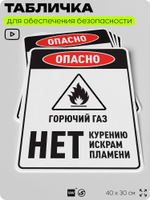 Табличка для обеспечения безопасности "Опасно горючий газ нет курению искрам пламени", для производства, предприятия, организаций, 40х30 см, Silver Plane x Айдентика Технолоджи