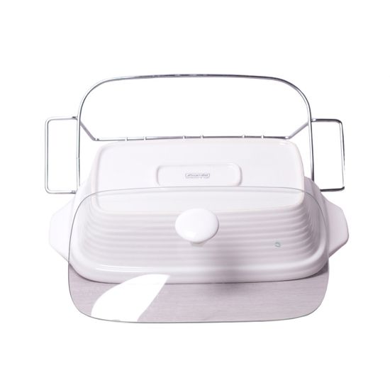 Мармит керамический прямоугольный 2,4 л. Kamille КМ-6403 со стеклянной крышкой на хромированной подставке