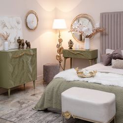 Комод Арт Колор leaves Классик Голд с 2 полками Зеленая олива