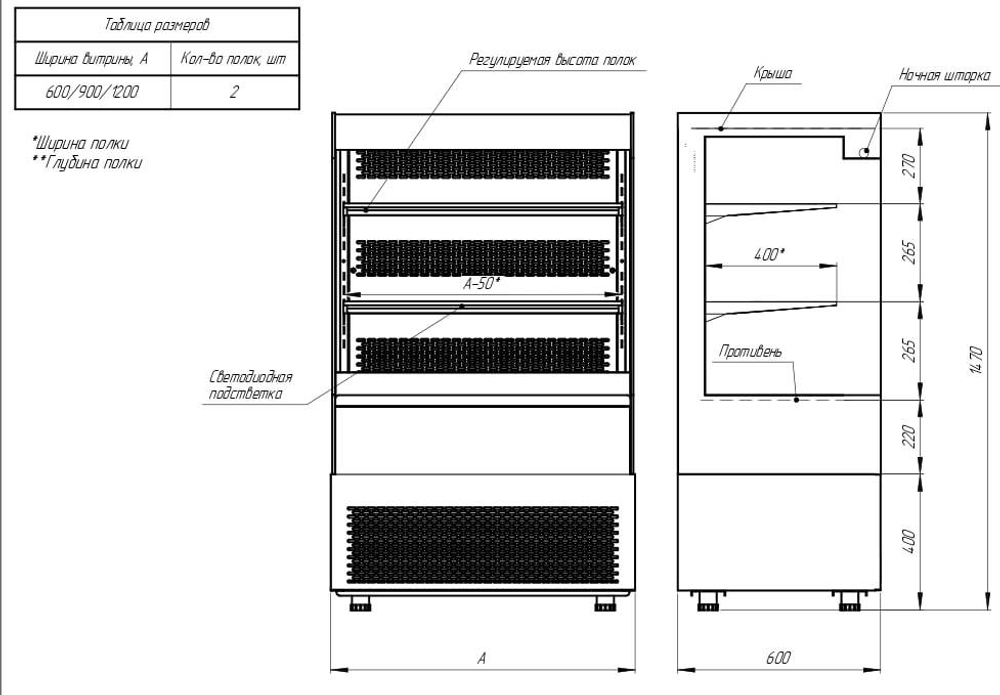 Напольная холодильная витрина-горка Finist FRESH CUBE