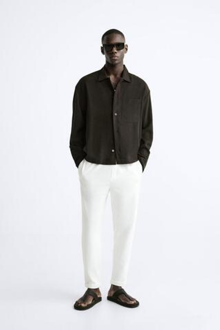 ZARA БРЮКИ EASY CARE С ПОЯСОМ НА ШНУРКЕ,  БЕЛЫЙ