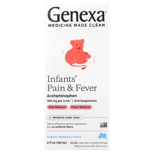 Genexa, Infants 'Pain & Fever, органическая голубика, 160 мг, 59 мл (2 жидк. Унции)