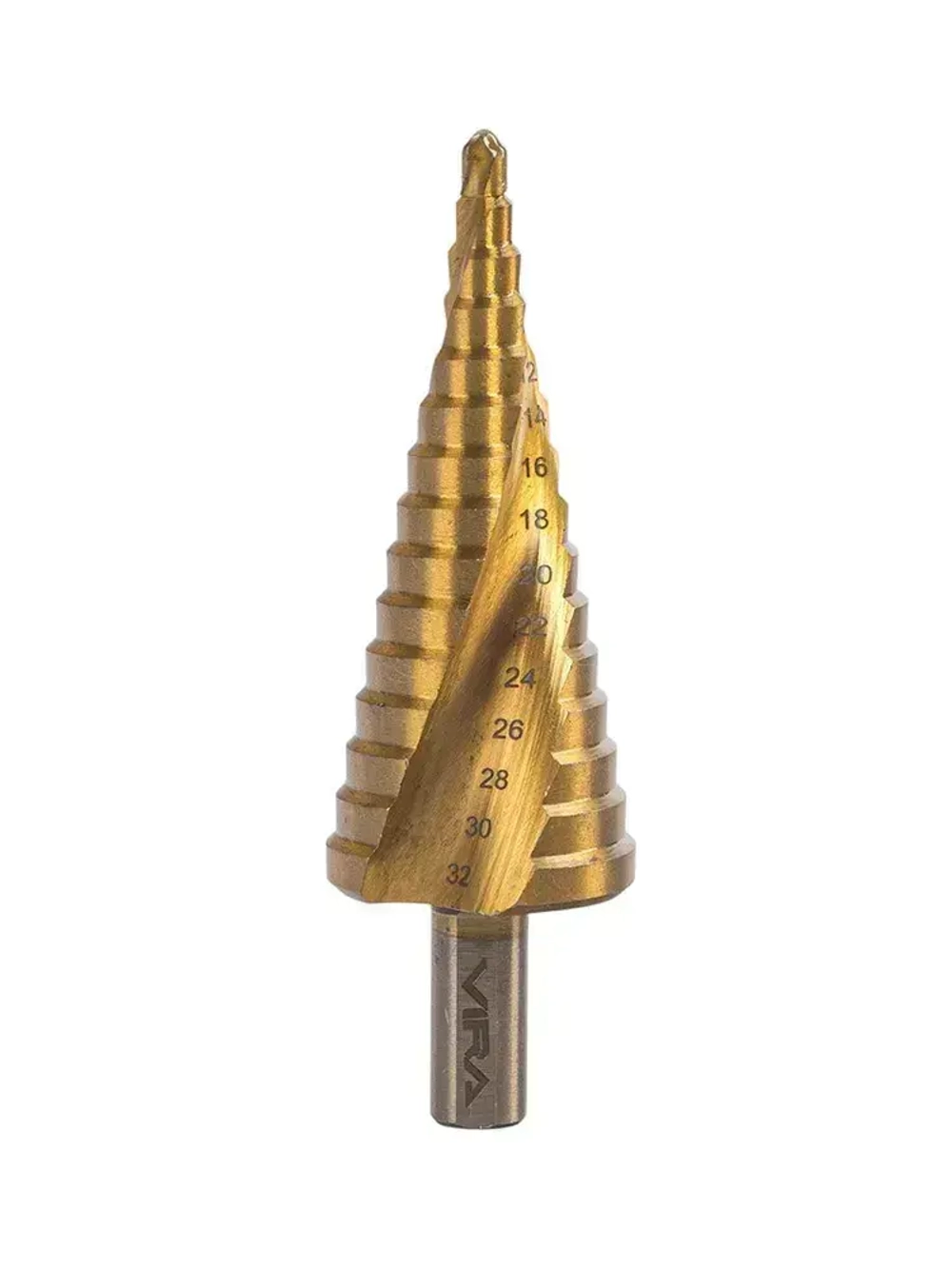 Сверло ступенчатое спиральное по металлу TiN с трёхгранным хвостовиком 4-32 мм VIRA