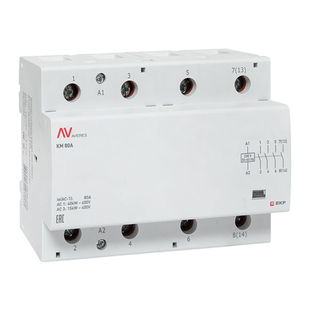 Контактор модульный КМ 80А 4NO 230В АС (6 мод.) AVERES EKF