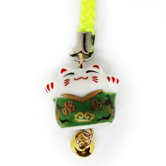 Манеки-неко подвеска "Ждем счастья" зеленая