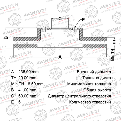 Диск тормозной передний AVANTECH BR2501S