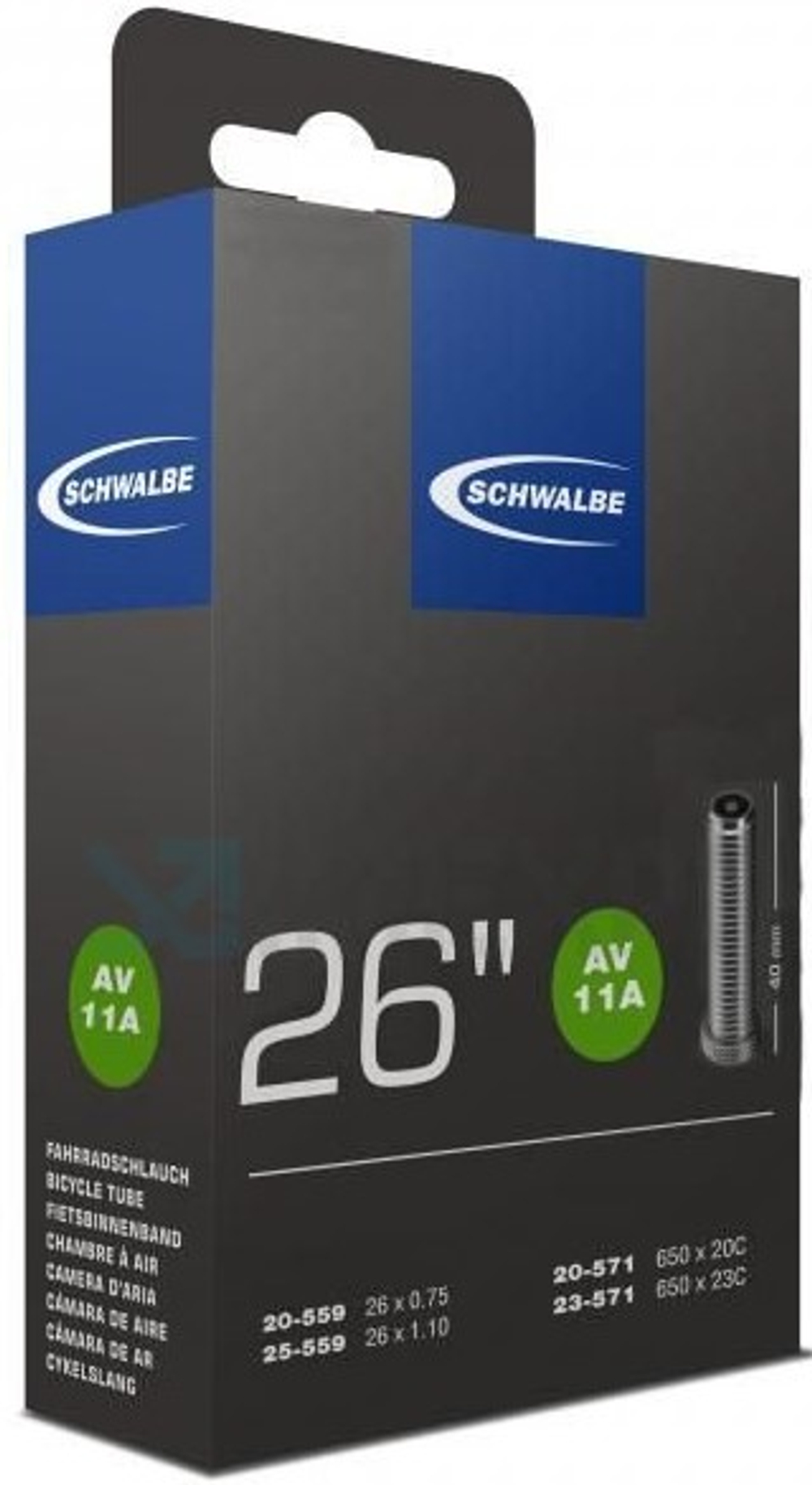 Камера 26" авто 05-10422240 AV11A 26x0,8-1.00 (20/25-559/571) IB AGV 40mm SCHWALBE
