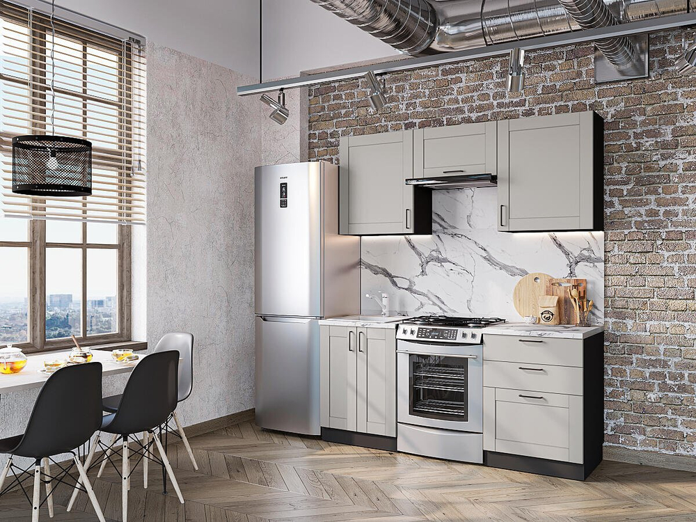 Прямая модульная кухня Лофт-05 Grey Silk - Graphite 2140*1800*600