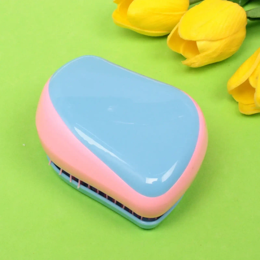 Расческа массажная компактная «Harizma», цвет голубой/розовый, в пластиковой коробке, 8*6см