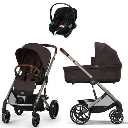 Коляска Cybex Balios S Lux TPE complete Aton S2 Moon Black 3 в 1 Chocolate Brown с дождевиками