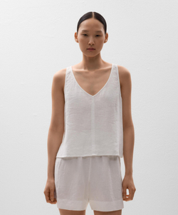 Oysho Топ из 100% льна с V-образным вырезом, белый