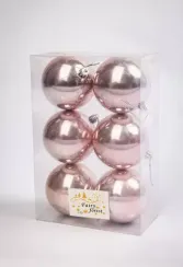 Набор пластиковых шаров Анет 80 мм., нежно-розовый матовый, 6 шт., ЕлкиТорг (150307)