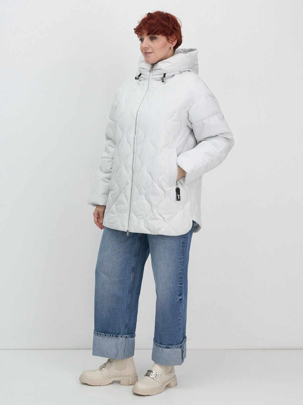 Куртка женская демисезонная с капюшоном серого цвета 1140Sr