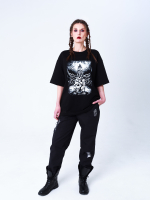 Футболка с принтом "Кот Баюн". Черная