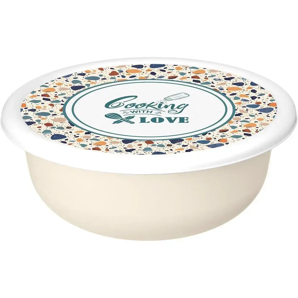 Миска Modena 1,2л с крышкой с декором Терраццо, Светло-бежевый