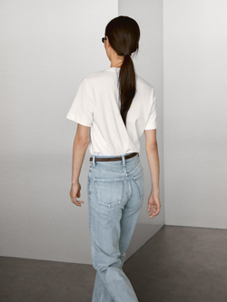 Massimo Dutti Футболка с коротким рукавом из 100% хлопка, кремовый