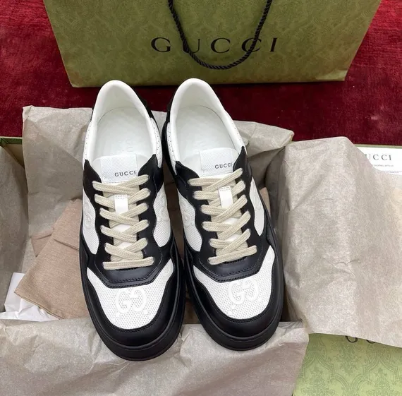 Кроссовки Gucci GG Embossed Sneaker Black White, черный