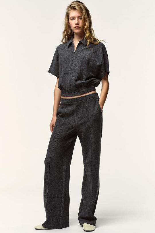 ZARA ШИРОКИЕ БРЮКИ ИЗ МЯГКОЙ ТКАНИ, СЕРЫЙ