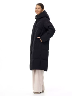 Пуховик длинный с капюшоном, черный, SilverFox