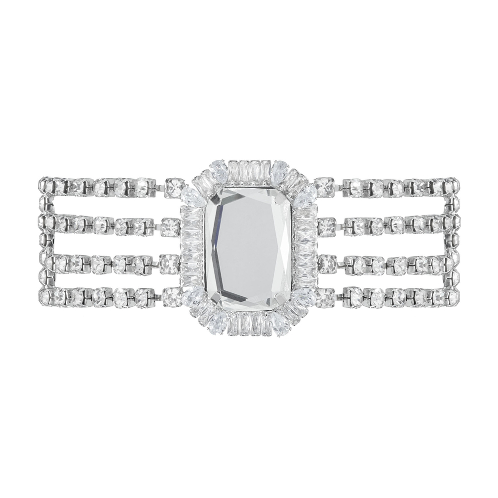 Колье-люкс, чокер, полосы цирконов, центральный прямоугольный камень