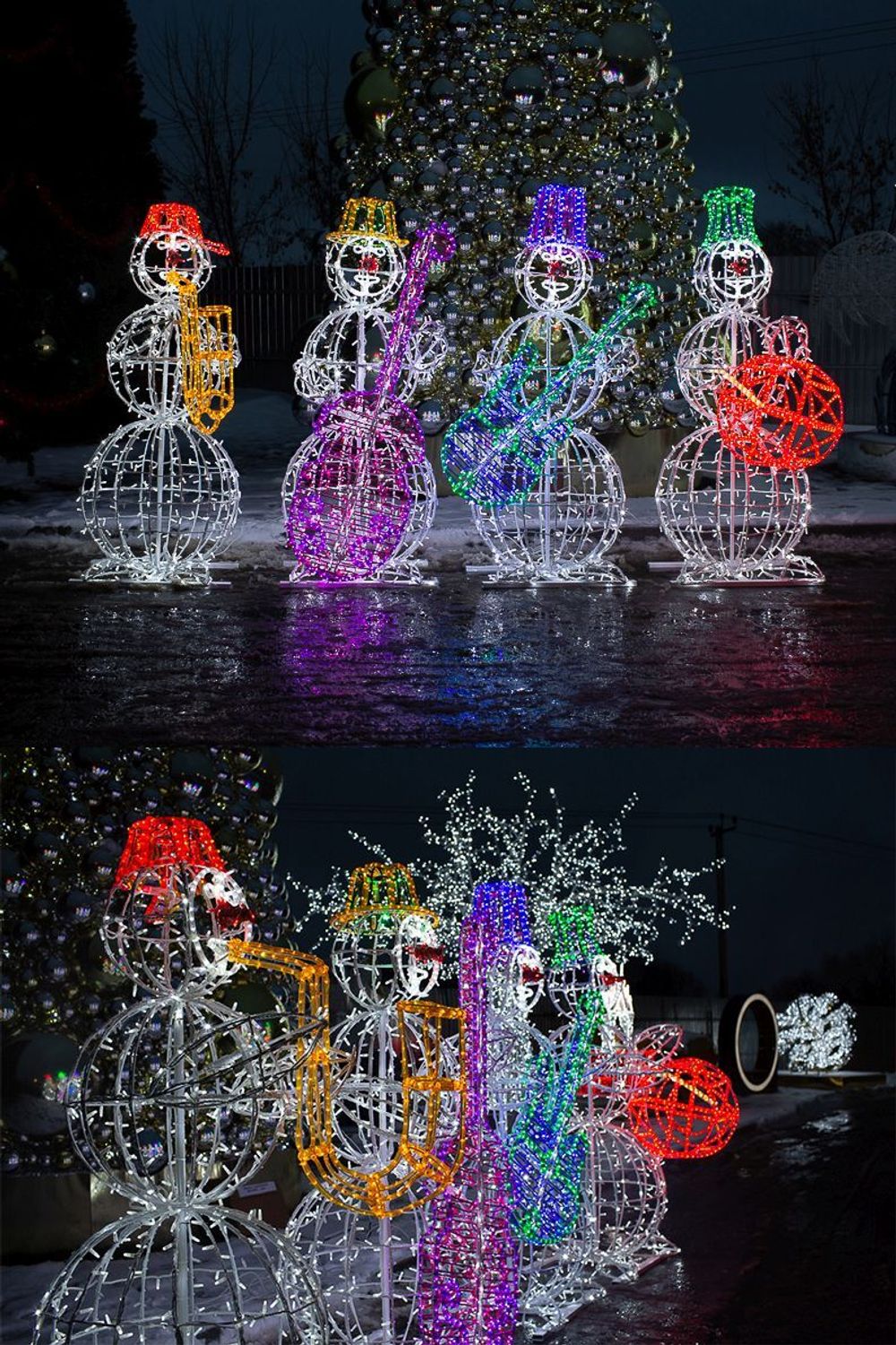 светодиодные снеговики музыканты, фигуры новогодние