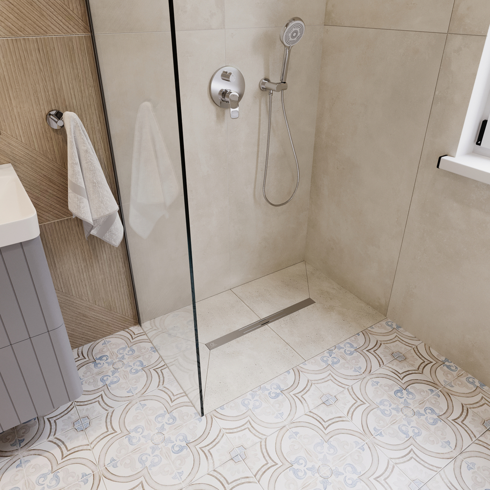 Душевой лоток CK DRAIN VERA-SAQUA014 60 см, двойной, с мокрым затвором, щелевой, из нержавеющей стали, с решеткой