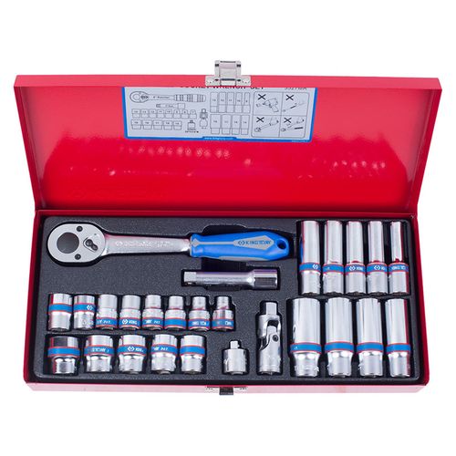 KING TONY (3527MR) Набор торцевых головок с принадлежностями 3/8", 6-гранные, 7-19 мм, 26 предметов