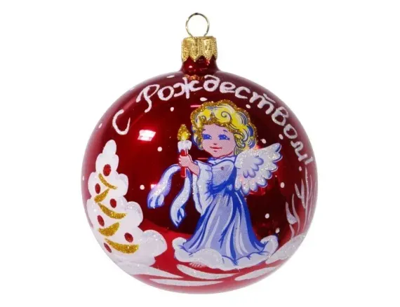 С1164/2 Стеклянный шар Рождественская сказка 85 мм.,красный, Ёлочка
