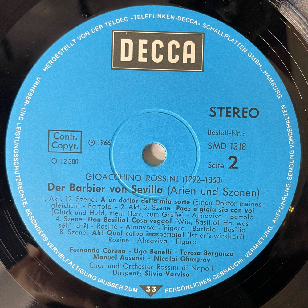 Винтажная виниловая пластинка LP Gioacchino Rossini, Teresa Berganza, Fernando Corena, Nicolai Ghiaurov, Севильский Цирюльник Опера, Der Barbier Von Sevilla (Германия 1975)