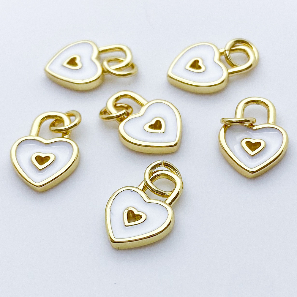 Подвеска Замочек Сердце, цвет золото+белый, размер 12*9 мм, цена за 1 шт