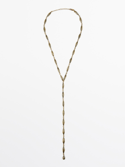 Massimo Dutti Длинное ожерелье с деталями в форме зерен какао, золотистый