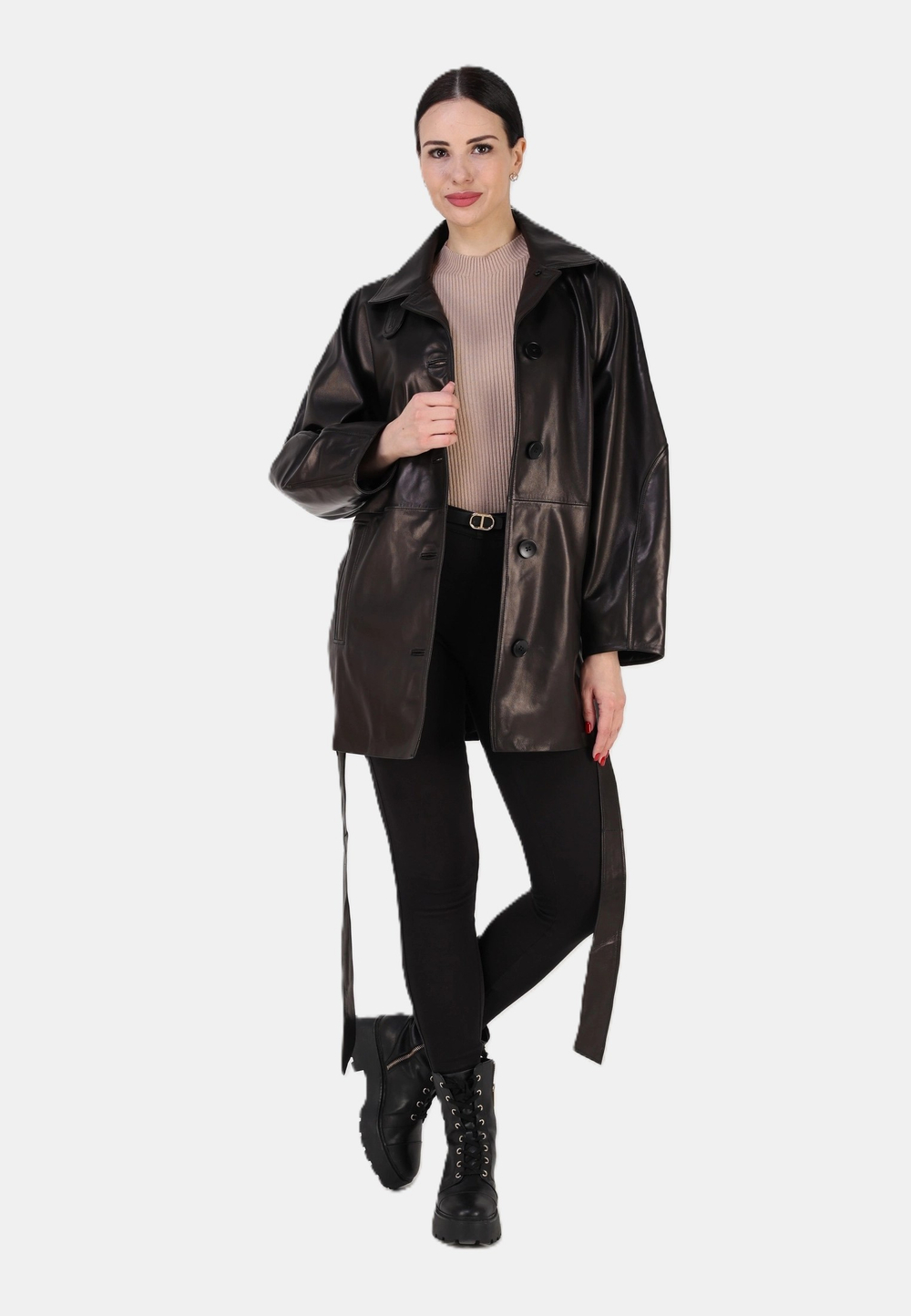 Кожаный куртка женская натуральная удлиненная