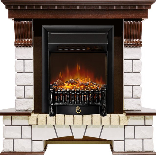 Каминокомплект Pierre Luxe угловой - Темный дуб / Белый с очагом Fobos FX M Black RC