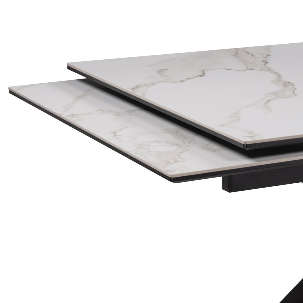 Керамический стол Woodville Бронхольм 140(200)х80х77 белый мрамор, черный, ножки черные