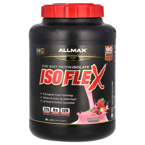ALLMAX, Isoflex, 100% ультра чистый изолят сывороточного протеина (технология ионной фильтрации), клубника, 5 фунтов (2,27 кг)