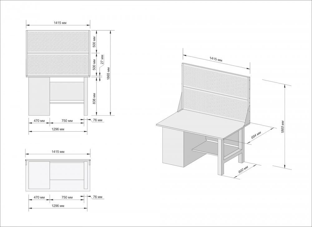 Great Wolf (GWT-V1400T2) Верстак инструментальный, тумба с дверью, 2 экрана, 1400x700