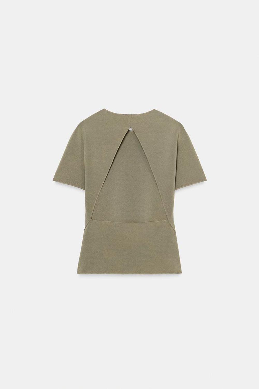 ZARA ТОП С ВЫРЕЗОМ И КОРОТКИМИ РУКАВАМИ, ХАКИ