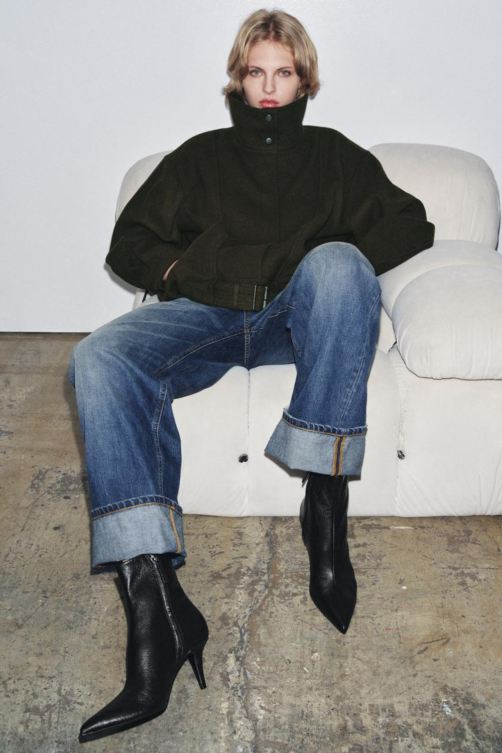 ZARA КОЖАНЫЕ БОТИЛЬОНЫ НА КАБЛУКЕ, ЧЕРНЫЙ