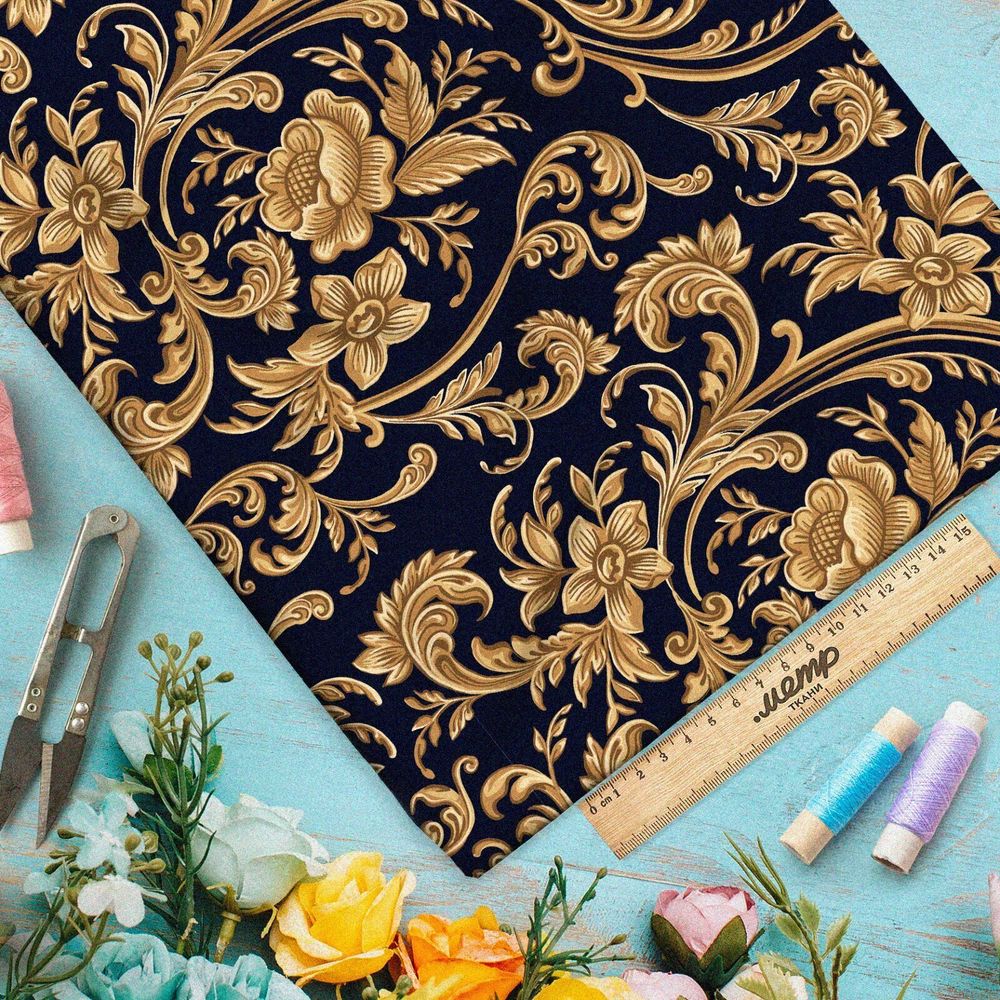 Ткань мембрана цветочный золотой орнамент