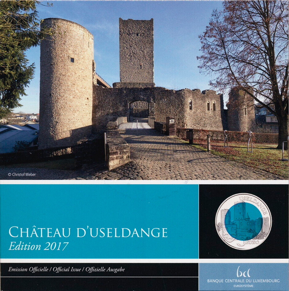 ЛЮКСЕМБУРГ, 2017, 5 ЕВРО [CHATEAU DE USELDANGE] [БИМЕТАЛЛ: СЕРЕБРО + НИОБИЙ]