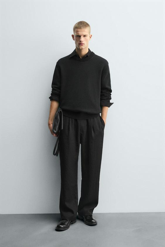 ZARA СТРУЯЩИЕСЯ БРЮКИ СО СКЛАДКАМИ, ЧЕРНЫЙ