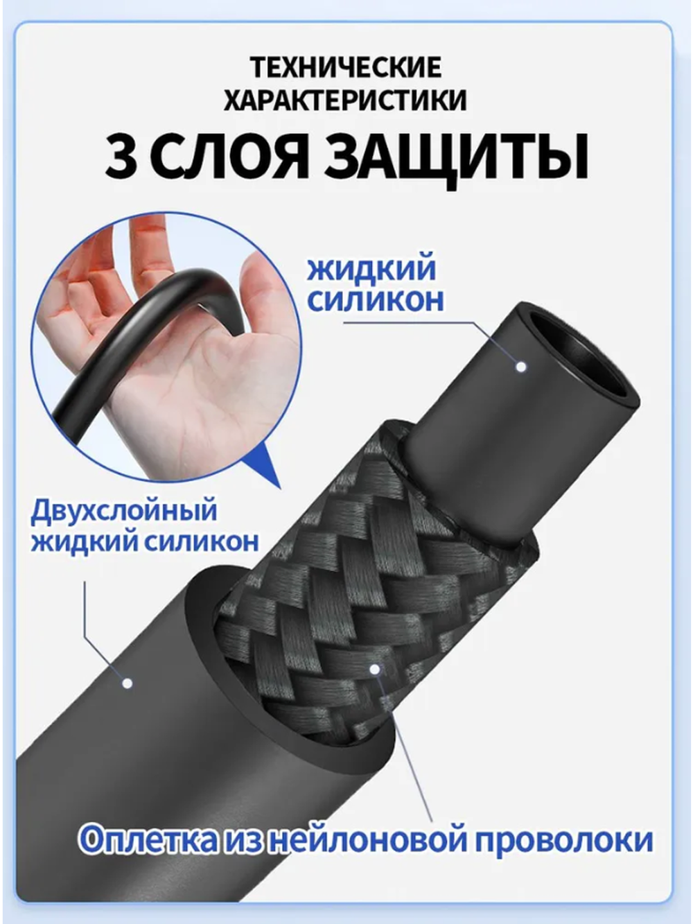 Усиленный силиконовый душевой шланг 1.5 м белый