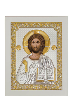 Спаситель, икона прямоугольная с рамкой, белое дерево 185х235