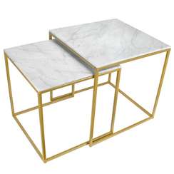 Стол журнальный МеталлАрт М002 белый мрамор/золото