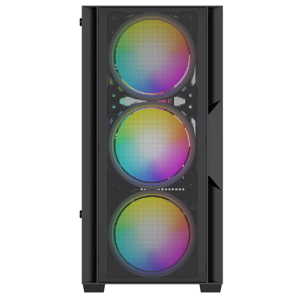 Корпус BaseTech eXtreme GFX-06, БП:600W, mATX, чёрный, 4xFRGB FAN, 2xUSB2, 1xUSB3, бок: закалённое стекло (BT-GFX-06-MESH-4F-RGB-600W)